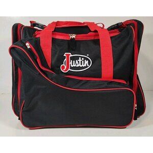Justin Boots Boot Duffle Bag Black Adjustable Shoulder Rodeo Gear NWOT 21x18x16